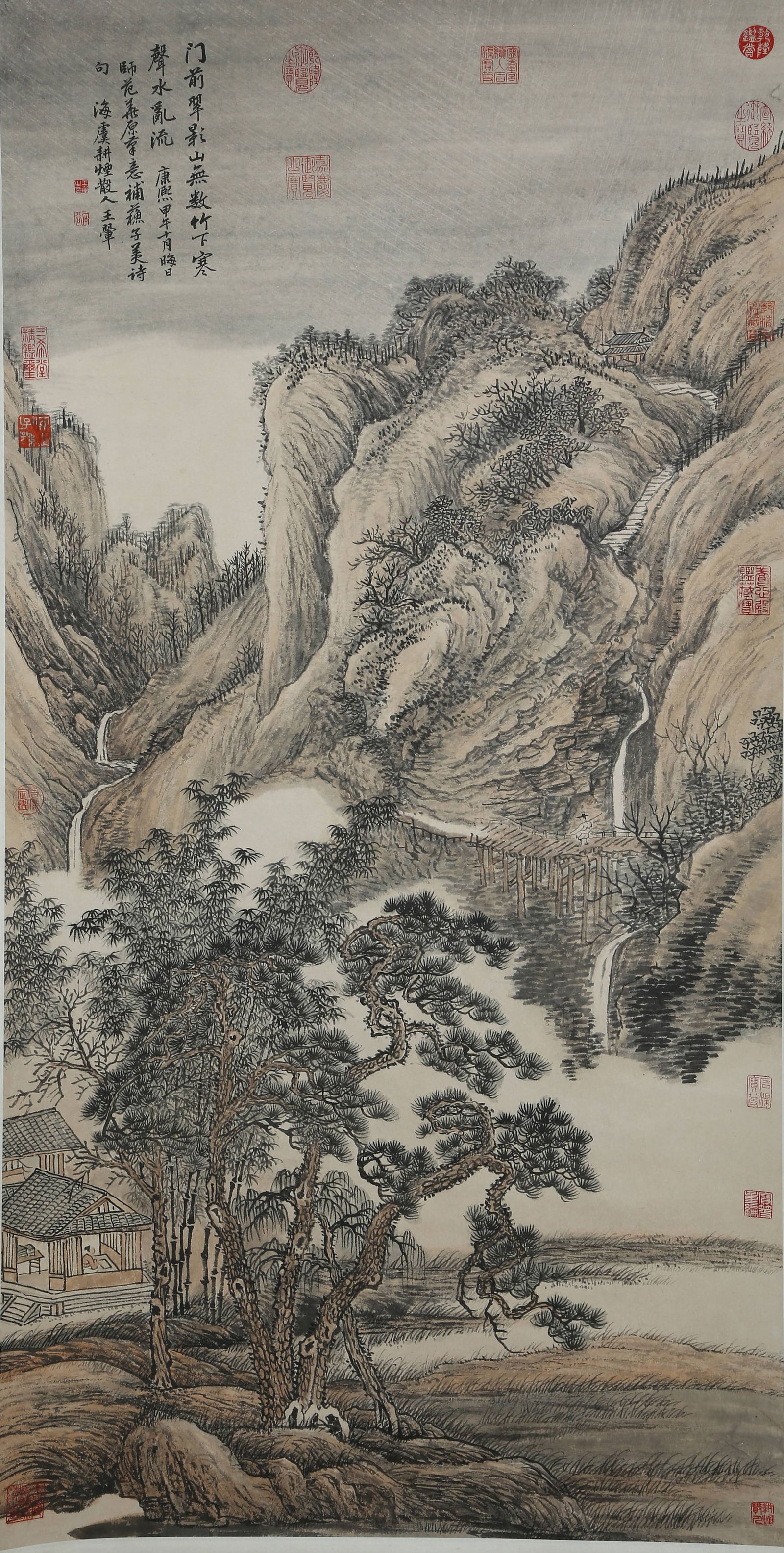 A PAPER LANDSCAPE PAINTING BY WANG HUI.王翬: Paper landscape painting by Wang Hui.王翬