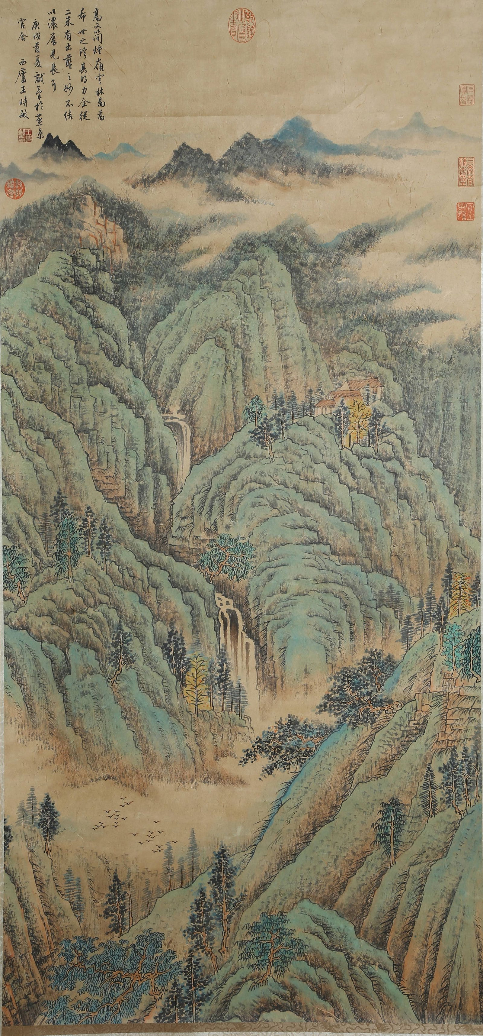 A PAPER LANDSCAPE PAINTING BY WANG SHIMIN.王时敏: Paper landscape painting by Wang Shimin.王时敏