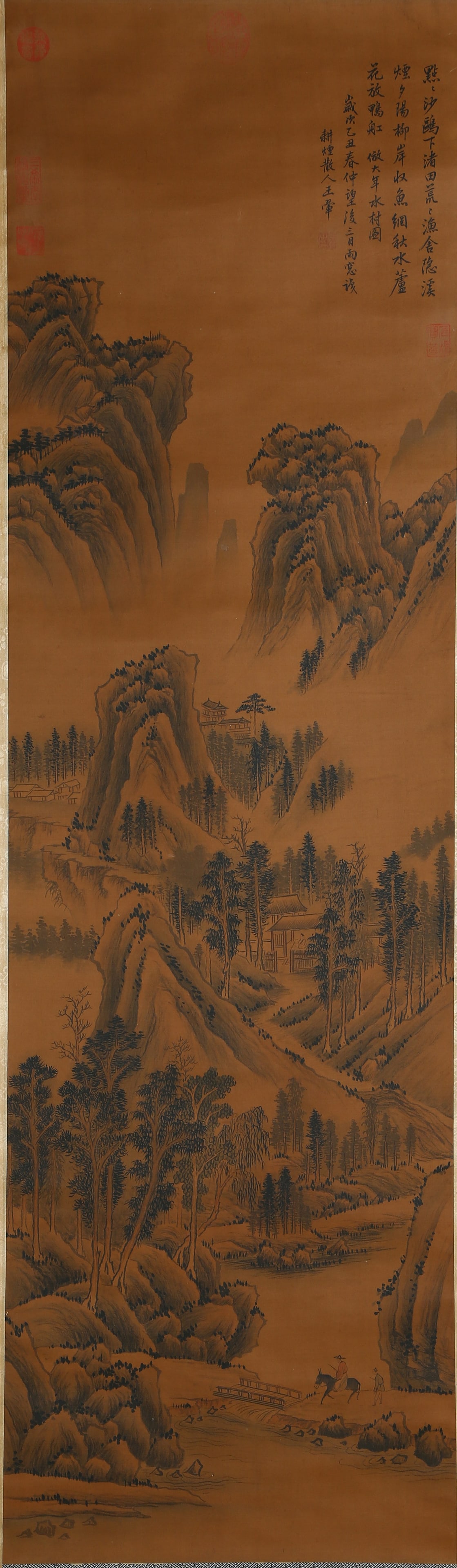 A SILK LANDSCAPE PAINTING BY WANG HUI.王翬: Silk landscape painting by Wang Hui.王翬