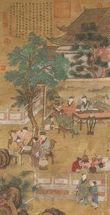 A SILK PAINTING OF FIGURES AND STORIES BY REN RENFA.任仁发: Silk painting of figures and stories by Ren Renfa.任仁发