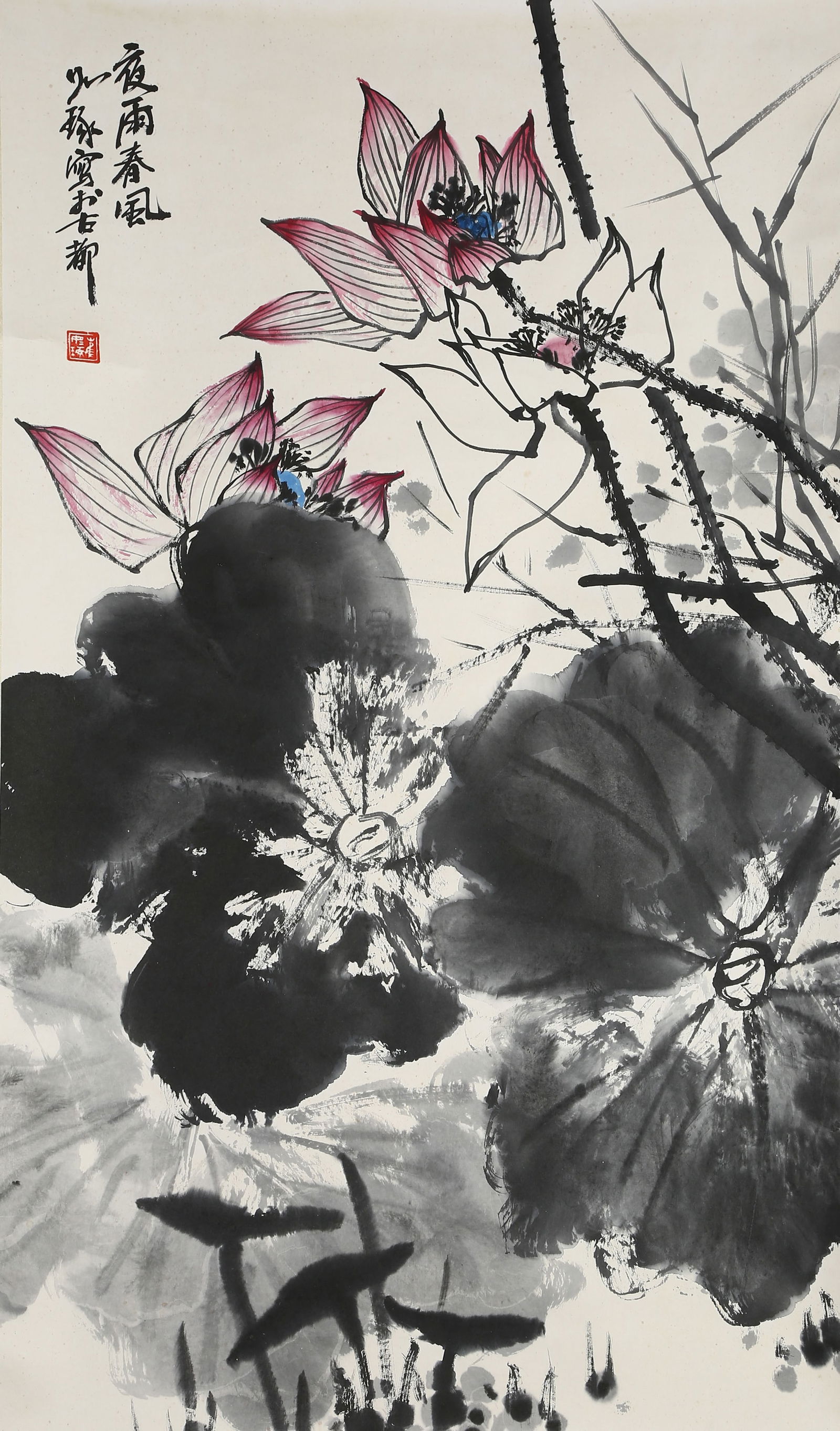 A PAPER LOTUS FLOWER PAINTING BY AN UNKNOWN ARTIST. (1 of 9)