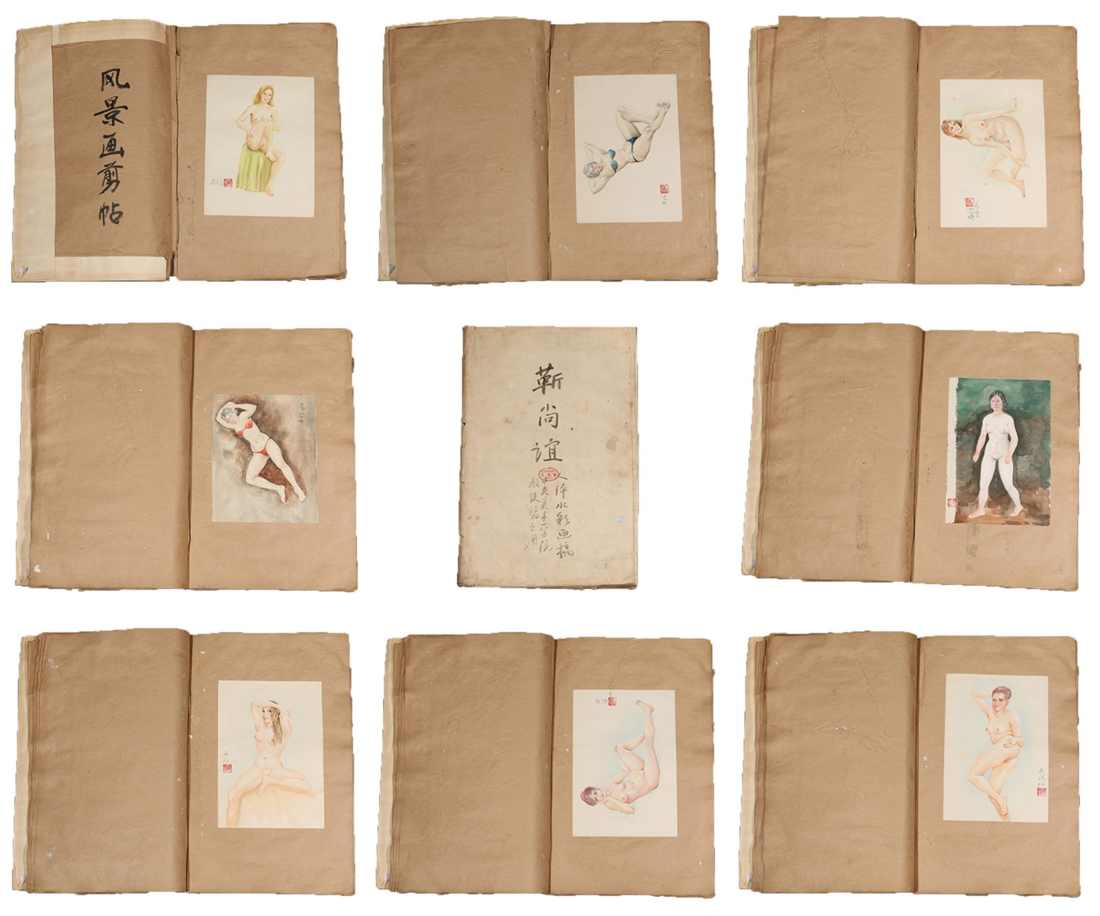 A PAPER JIN SHANGYI, "FIGURE SKETCHES" ALBUM PAGES (34 PAGES).靳尚谊: Paper Jin Shangyi, "Figure Sketches" Album Pages (34 pages).靳尚谊
