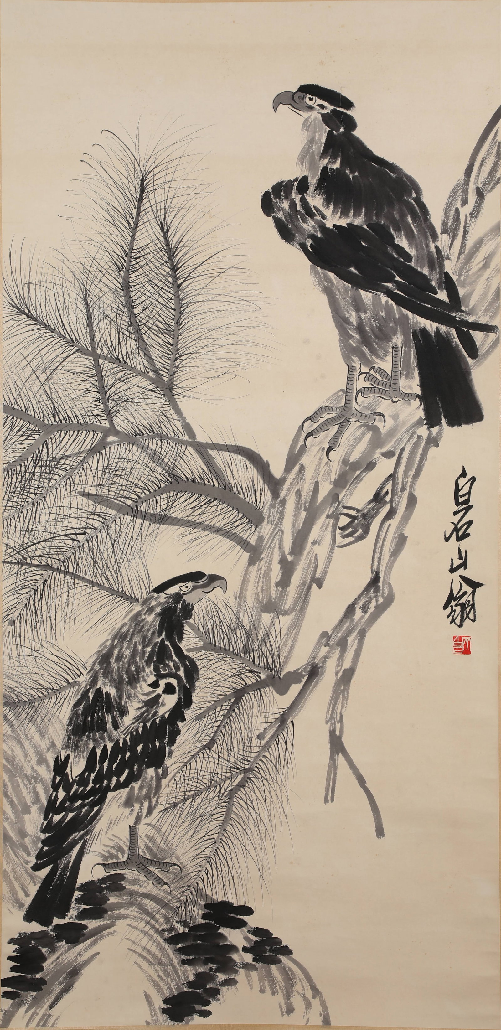 A PAPER PAINTING OF DOUBLE EAGLES BY QI BAISHI.齐白石 (1 of 8)