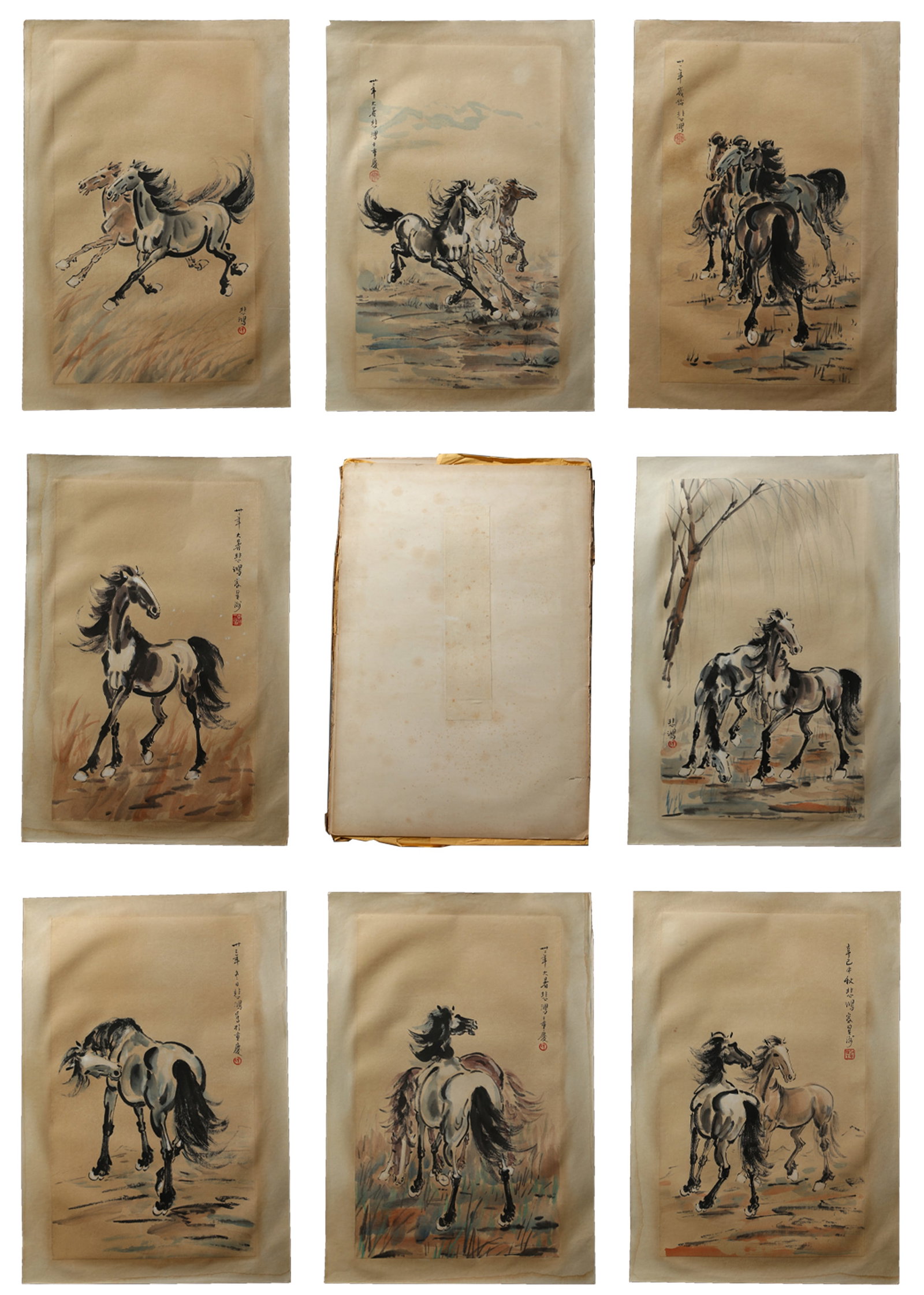 A PAPER ALBUM OF GALLOPING HORSES BY XU BEIHONG (15 PAGES).徐悲鸿 (1 of 12)