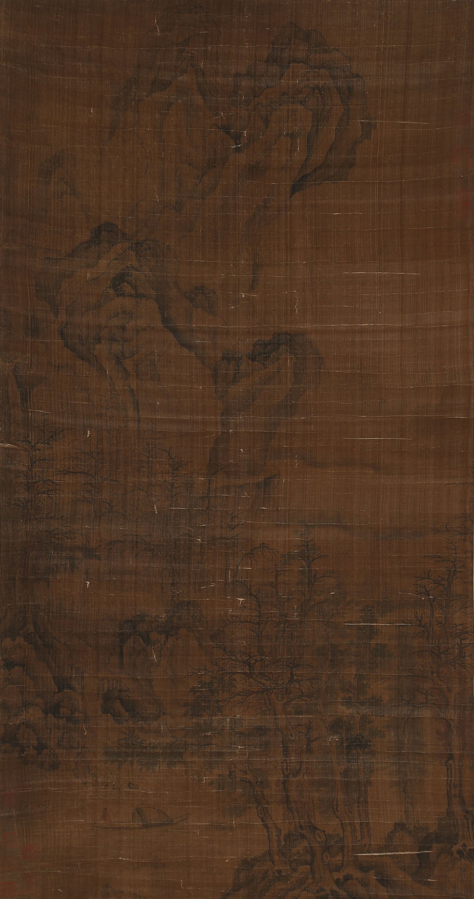 A SILK PAINTING OF FISHING ALONE BY THE RIVERBANK BY GUO XI.郭熙 (1 of 9)