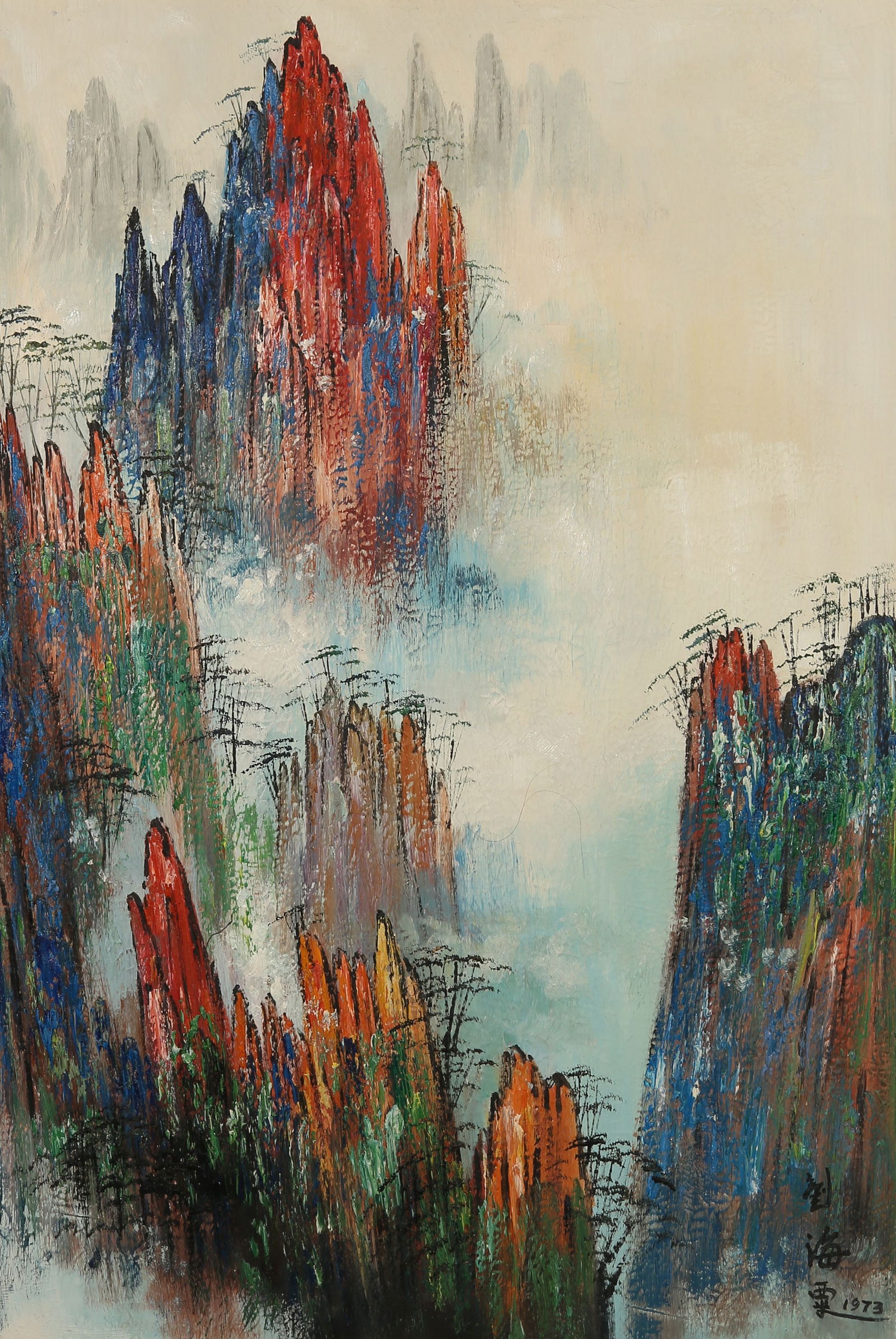 A FRAMED LANDSCAPE OIL PAINTING BY LIU HAISU.刘海粟 (1 of 8)