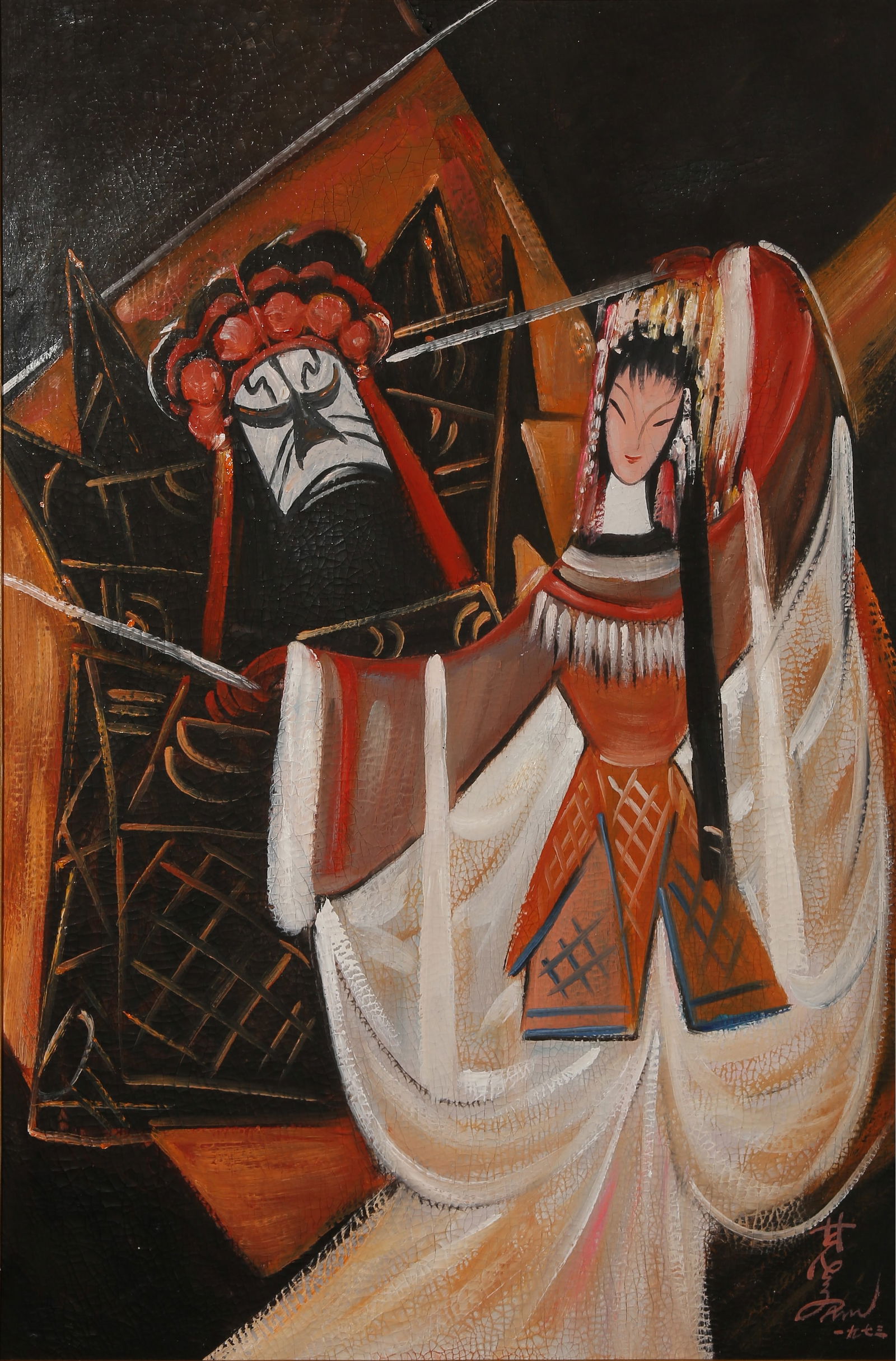 A FRAMED OPERA FIGURES OIL PAINTING BY LIN FENGMIAN.林风眠 (1 of 8)