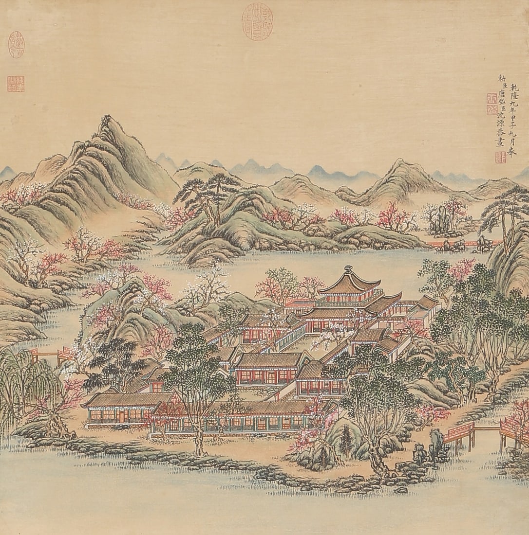 A LANDSCAPE PAINTING ON SILK BY TANG DAI AND SHEN YUAN.唐岱 沈源: Landscape Painting on Silk by Tang Dai and Shen Yuan.唐岱 沈源