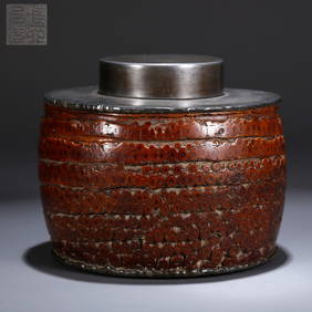 A TIN-INLAID BAMBOO TEA CADDY (1 of 9)