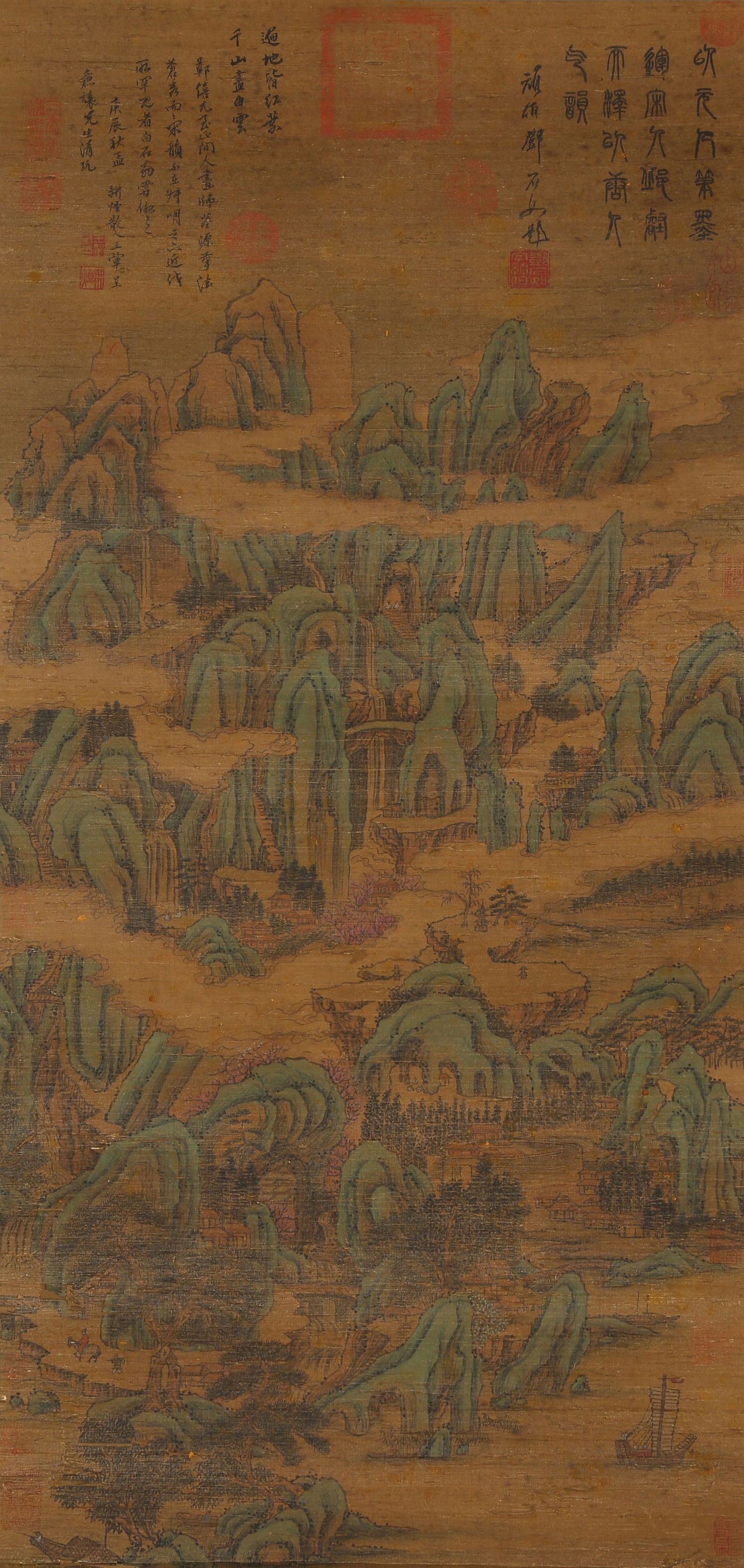 A SILK PAINTING OF LANDSCAPE BY WANG HUI.王翚: Silk painting of landscape by Wang Hui.王翚