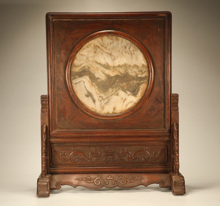 A HUANGHUALI INLAID WITH CLOUD STONE SCREEN INSERT (1 of 6)