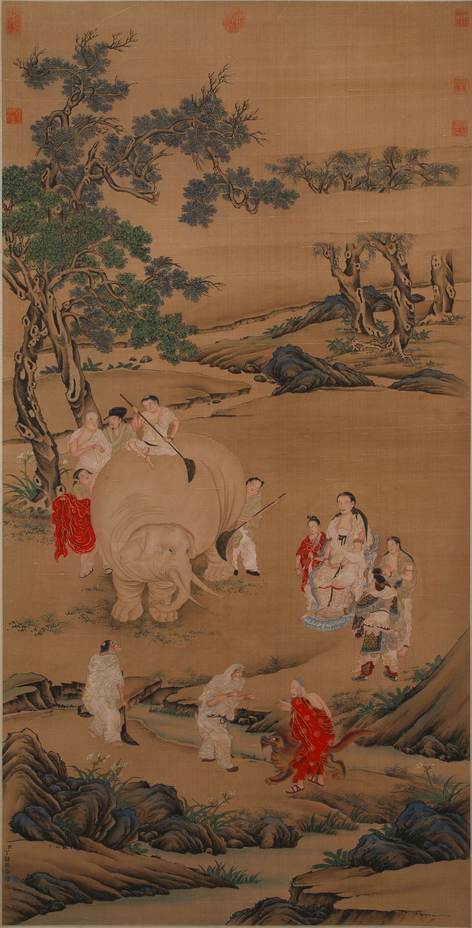 A SILK PAINTING OF ELEPHANT WASHING BY DING GUANPENG.丁观鹏 (1 of 11)