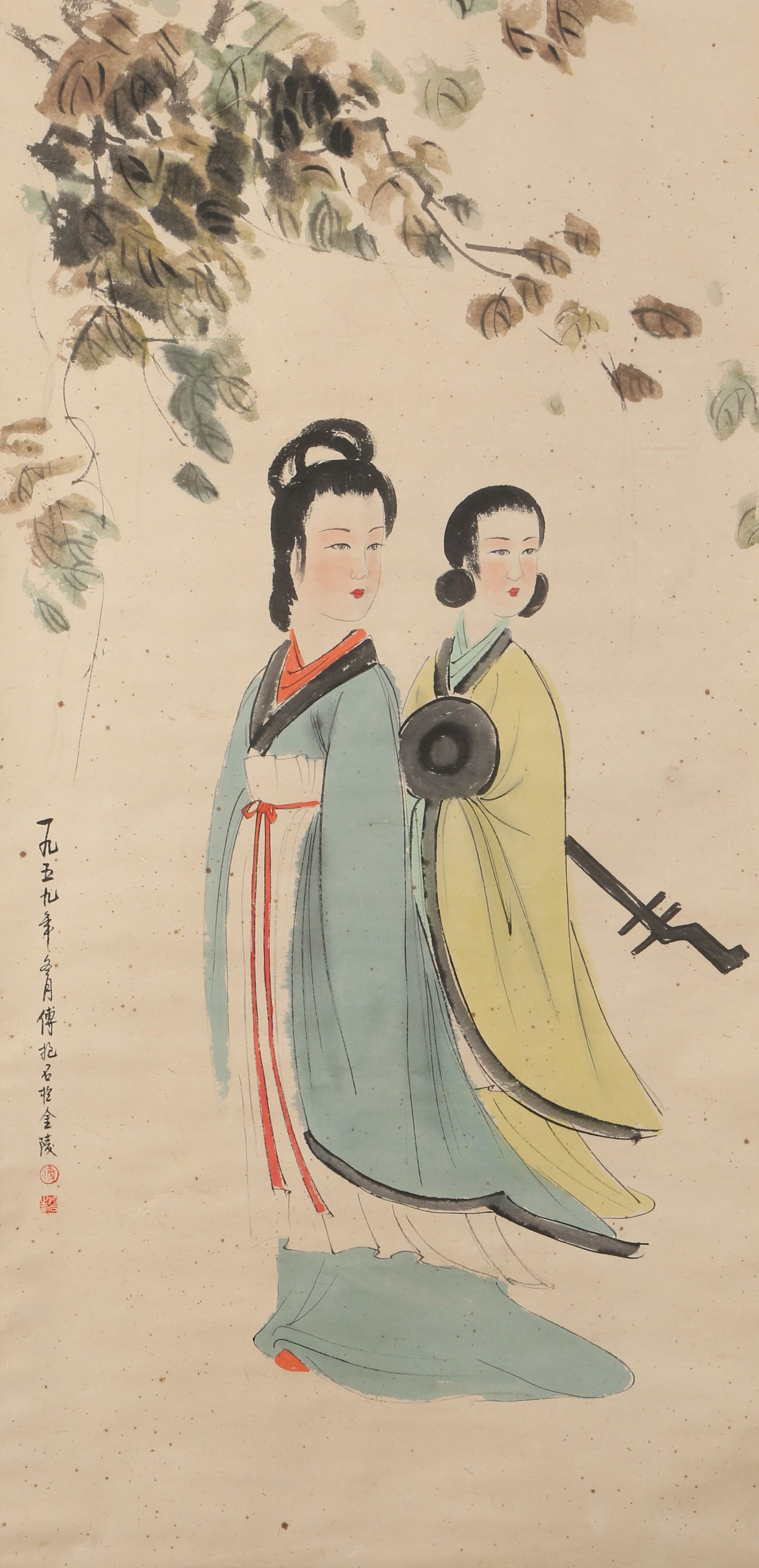 A PAPER LADY PAINTING BY FU BAOSHI.傅抱石: Paper Lady Painting by Fu Baoshi.傅抱石