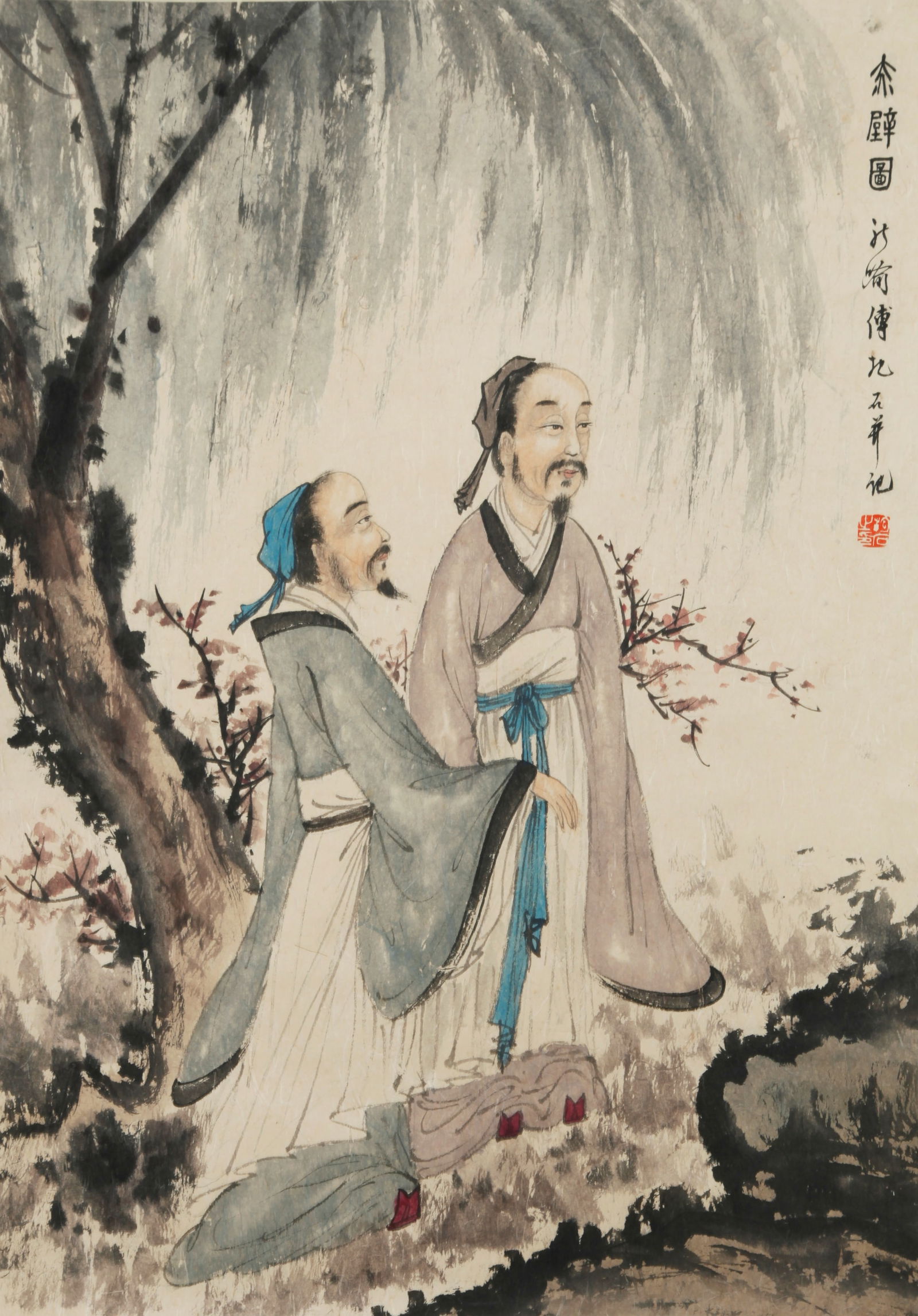 A PAPER PAINTING OF FIGURES AND STORY SCENES BY FU BAOSHI.傅抱石: Paper painting of figures and story scenes by Fu Baoshi.傅抱石