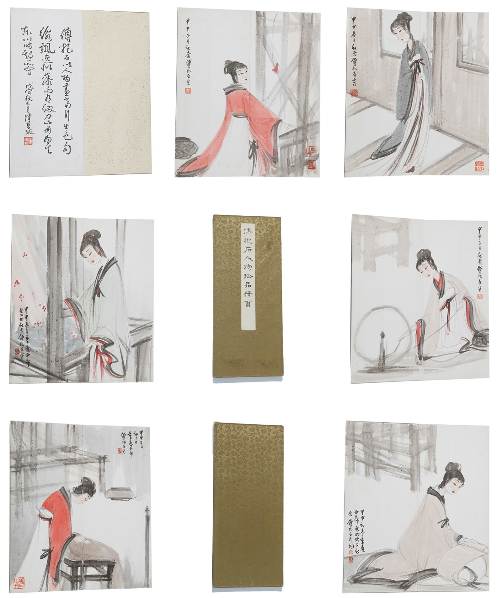 A PAPER PAINTING OF FIGURES AND STORY SCENES (6 PAGES) BY FU BAOSHI.傅抱石: Paper painting of figures and story scenes (6 pages) by Fu Baoshi.傅抱石