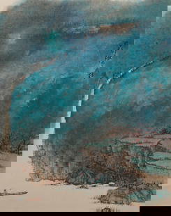 A LANDSCAPE PAINTING ON PAPER BY ZHANG DAQIAN.张大千: Landscape Painting on Paper by Zhang Daqian.张大千