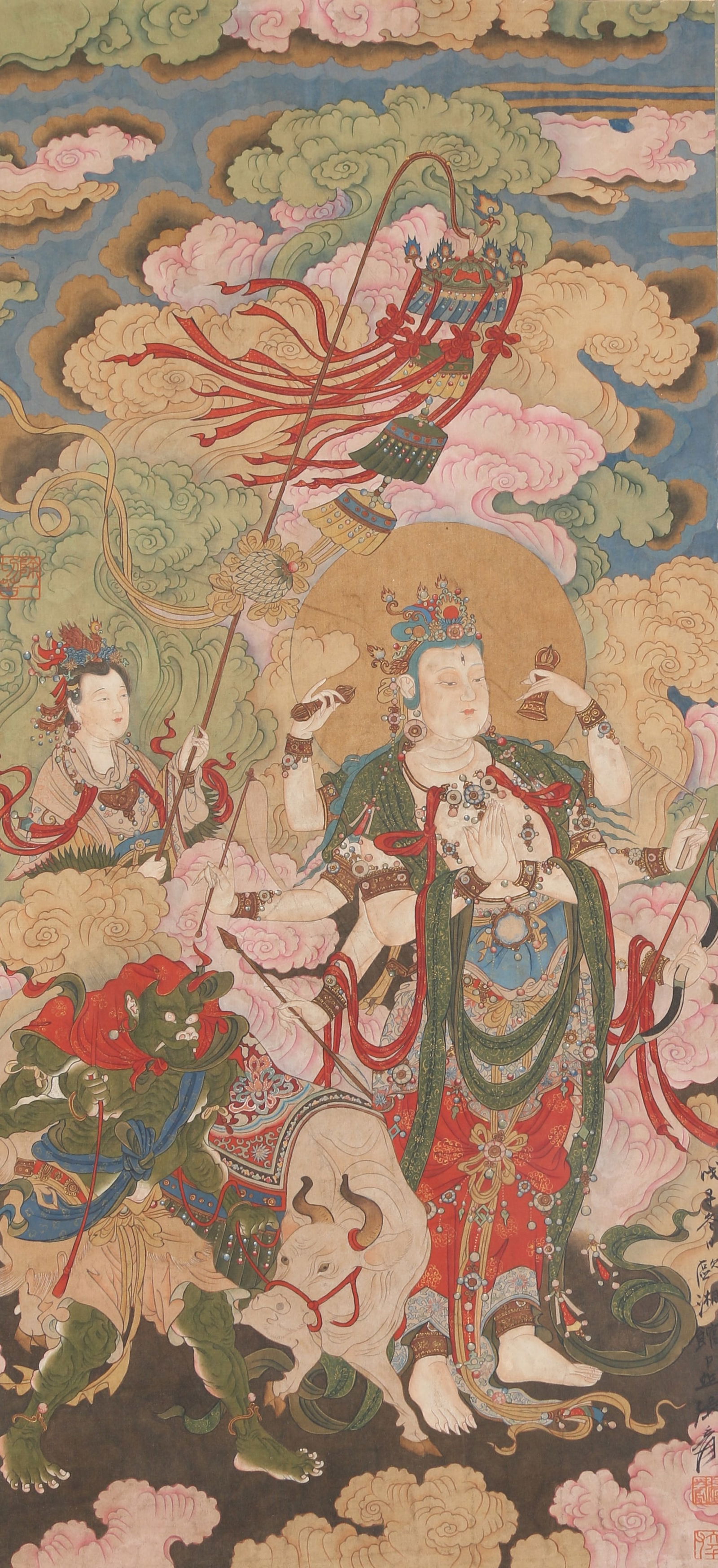 A SILK PAINTING OF GUANYIN BY ZHANG DAQIAN.张大千: Silk painting of Guanyin by Zhang Daqian.张大千