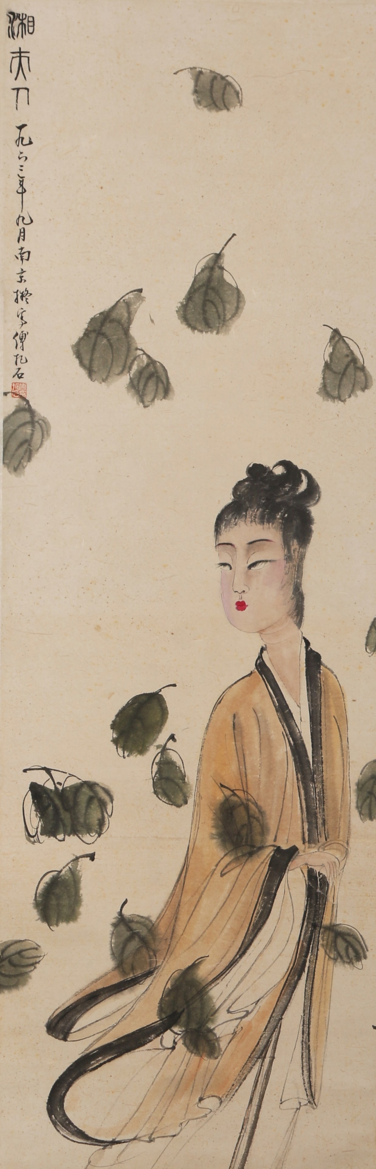 A ELEGANT LADY PAINTING ON PAPER BY FU BAOSHI.傅抱石: Elegant Lady Painting on Paper by Fu Baoshi.傅抱石