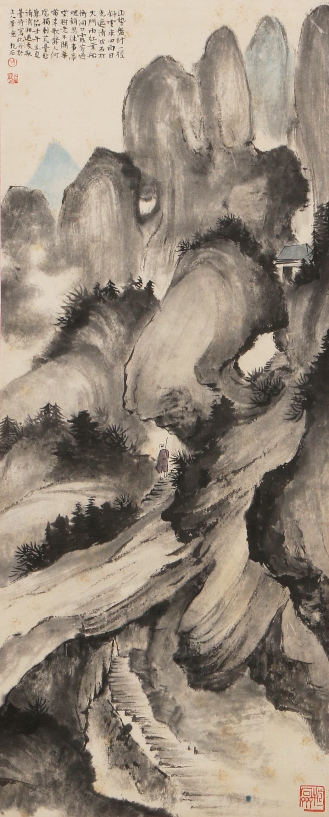 A LANDSCAPE PAINTING ON PAPER BY FU BAOSHI.傅抱石: Landscape painting on paper by Fu Baoshi.傅抱石