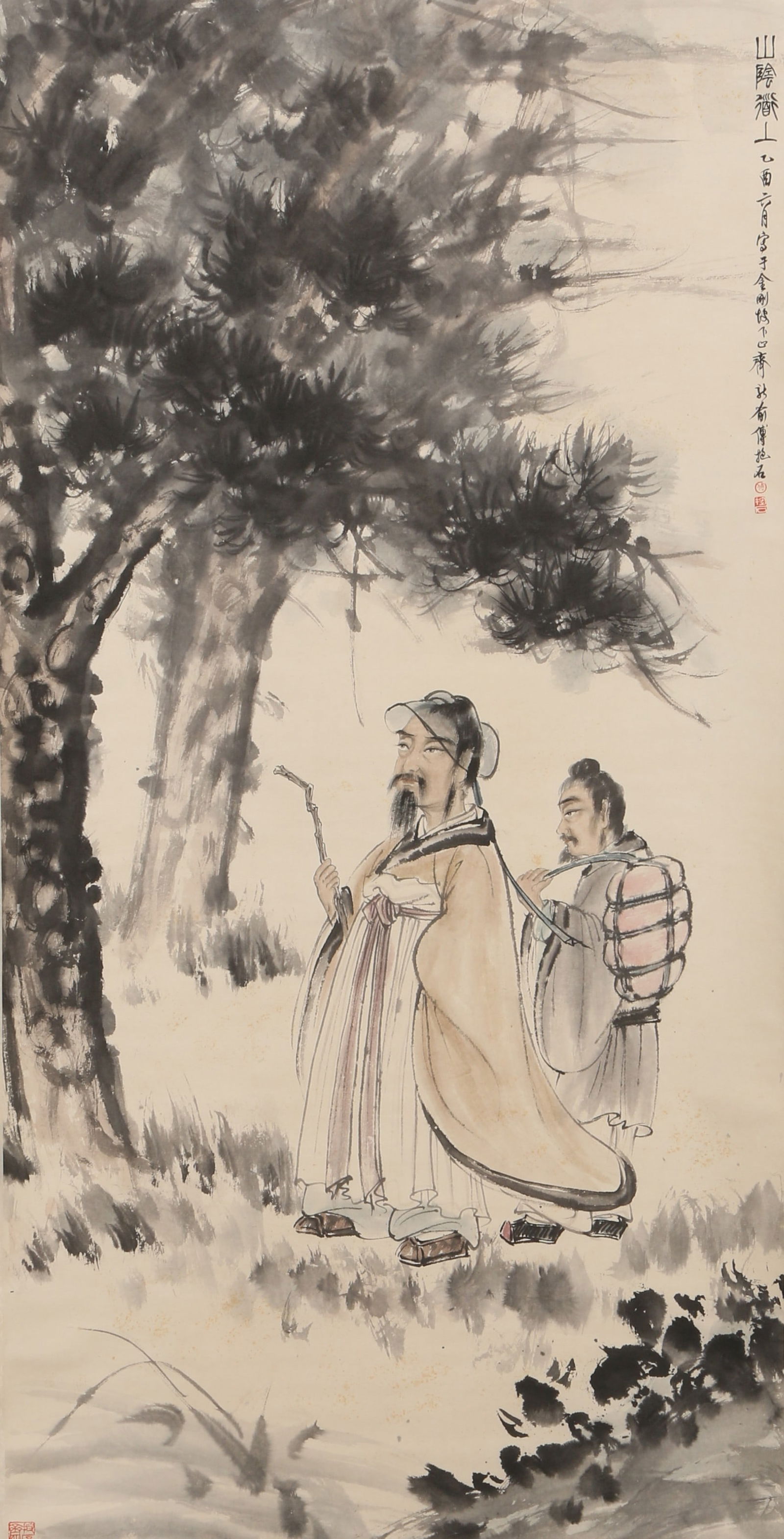A FIGURE PAINTING ON PAPER BY FU BAOSHI.傅抱石: Figure painting on paper by Fu Baoshi.傅抱石