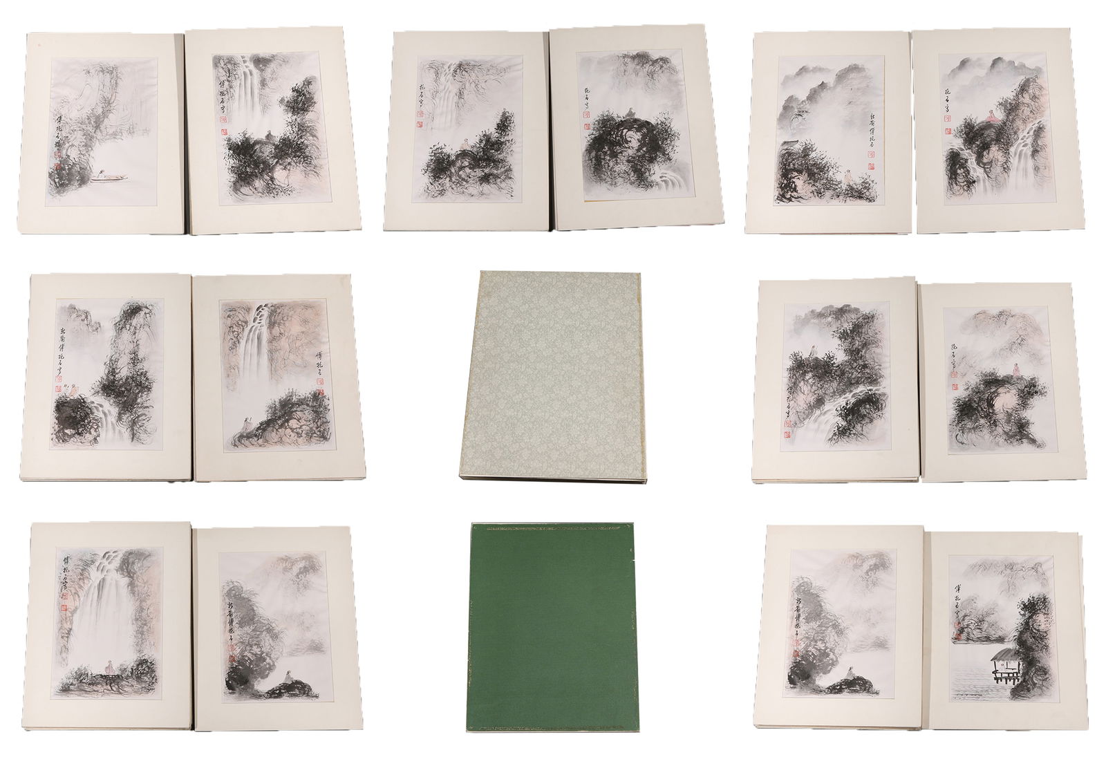 A PAPER ALBUM OF "LANDSCAPES AND FIGURES" BY FU BAOSHI (13 PAGES).傅抱石: Paper Album of "Landscapes and Figures" by Fu Baoshi (13 Pages).傅抱石