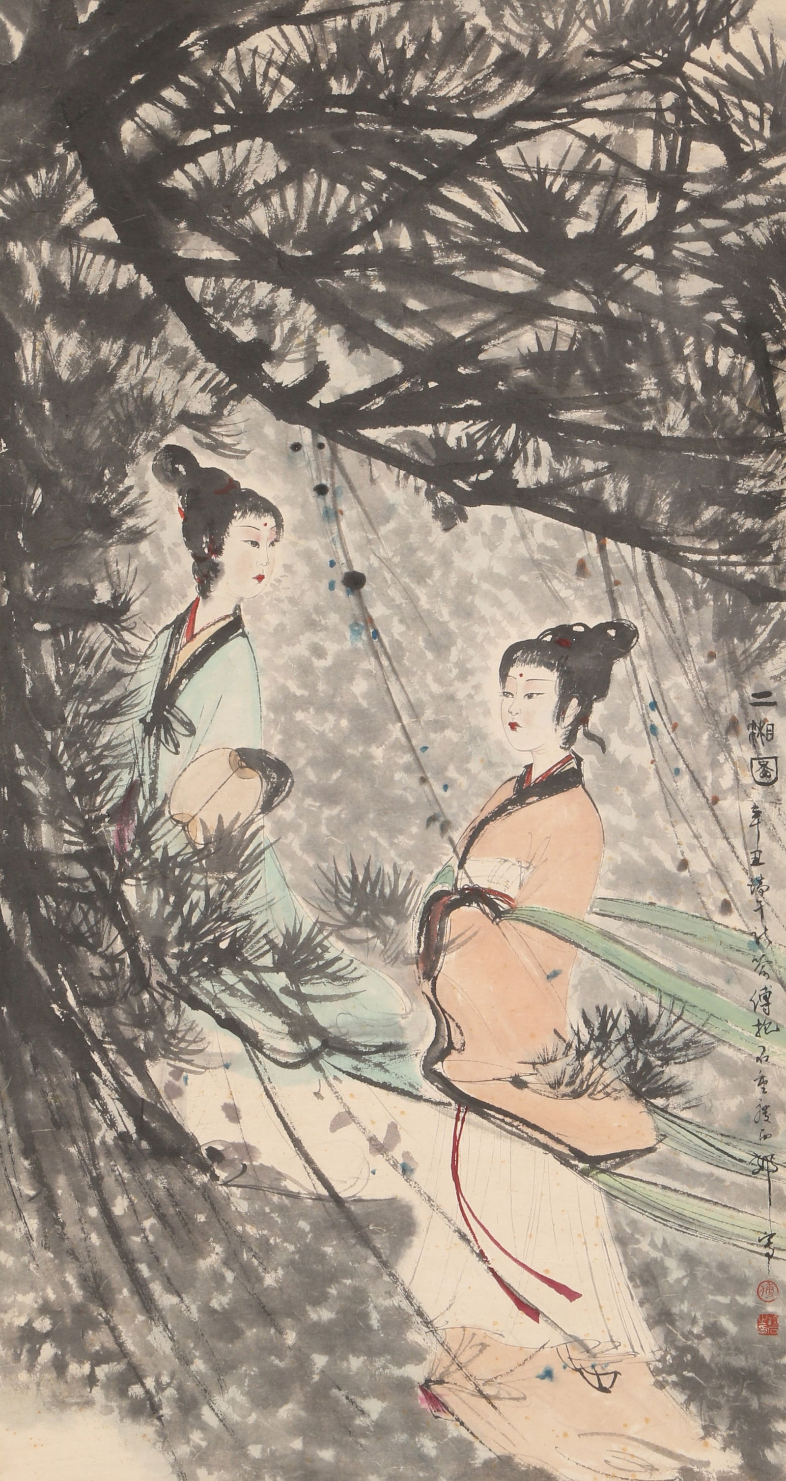 A PAPER PAINTING OF "TWO XIANG RIVERS" BY FU BAOSHI.傅抱石: Paper Painting of "Two Xiang Rivers" by Fu Baoshi.傅抱石