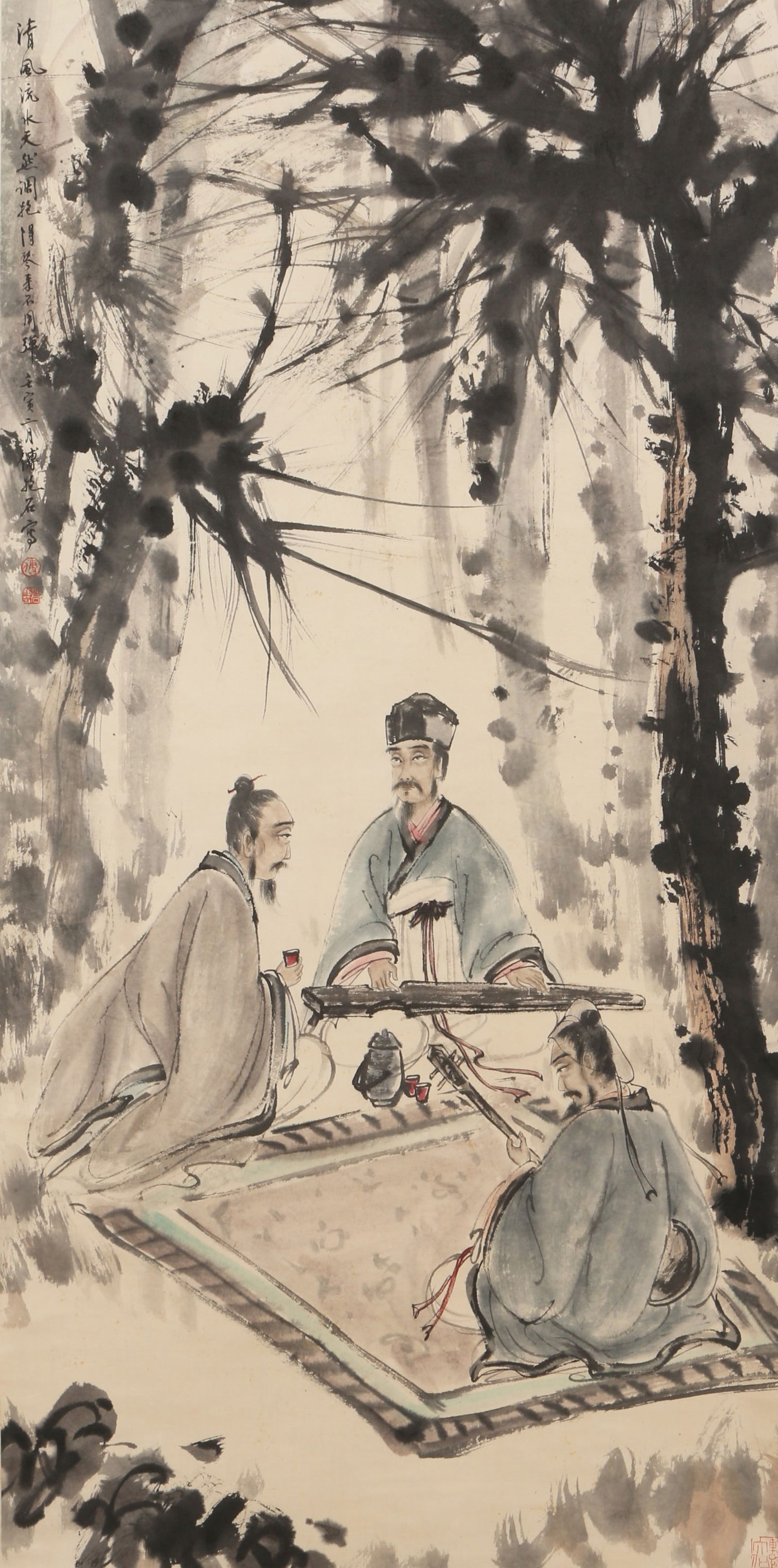 A FIGURE PAINTING ON PAPER BY FU BAOSHI.傅抱石: Figure painting on paper by Fu Baoshi.傅抱石