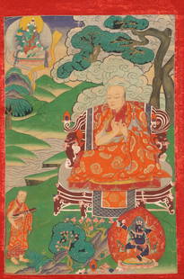 A THANGKA OF A GURU.: Thangka of a Guru.