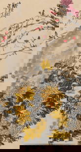 A FLOWER PAINTING ON PAPER BY WU CHANGSHUO.吴昌硕: Flower Painting on Paper by Wu Changshuo.吴昌硕
