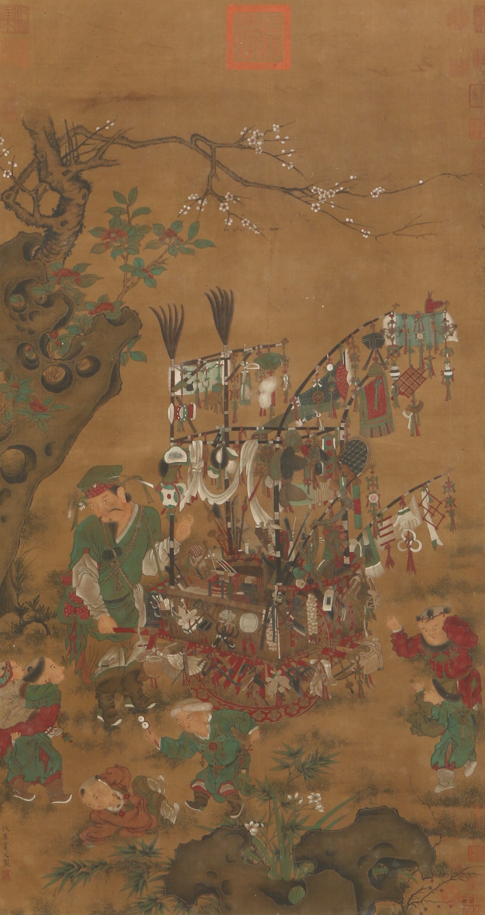A SILK PAINTING OF FIGURES BY QIU YING.仇英: Silk Painting of Figures by Qiu Ying.仇英