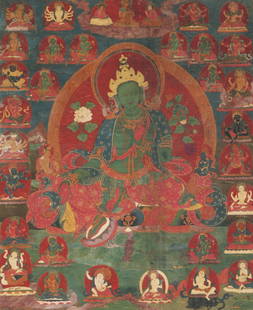 A THANGKA OF GREEN TARA.: Thangka of Green Tara.