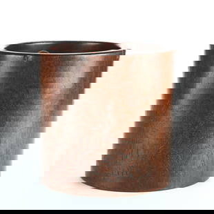 A HUANGHUALI WOOD BRUSH POT WITH LANDSCAPE PATTERN: Huanghuali wood brush pot with landscape pattern