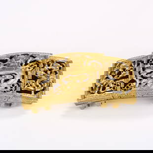 A GILDED BRONZE DRAGON PATTERN BELT BUCKLE: Gilded bronze dragon pattern belt buckle