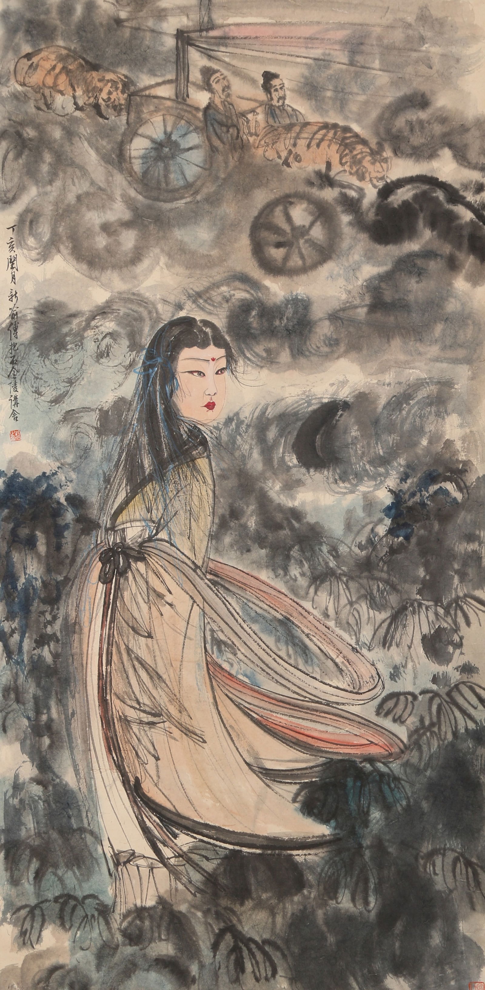 A FIGURE PAINTING ON PAPER BY FU BAOSHI.傅抱石: Figure Painting on Paper by Fu Baoshi.傅抱石