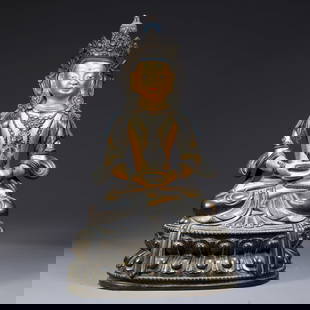 A GILT BRONZE AMITAYUS (LONG LIFE BUDDHA) STATUE: Gilt Bronze Amitayus (Long Life Buddha) Statue