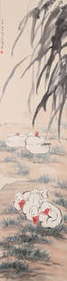A FLOCK OF GEESE PAINTING ON PAPER BY XU BEIHONG.徐悲鸿: Flock of Geese Painting on Paper by Xu Beihong.&#24464;&#24754;&#40511;