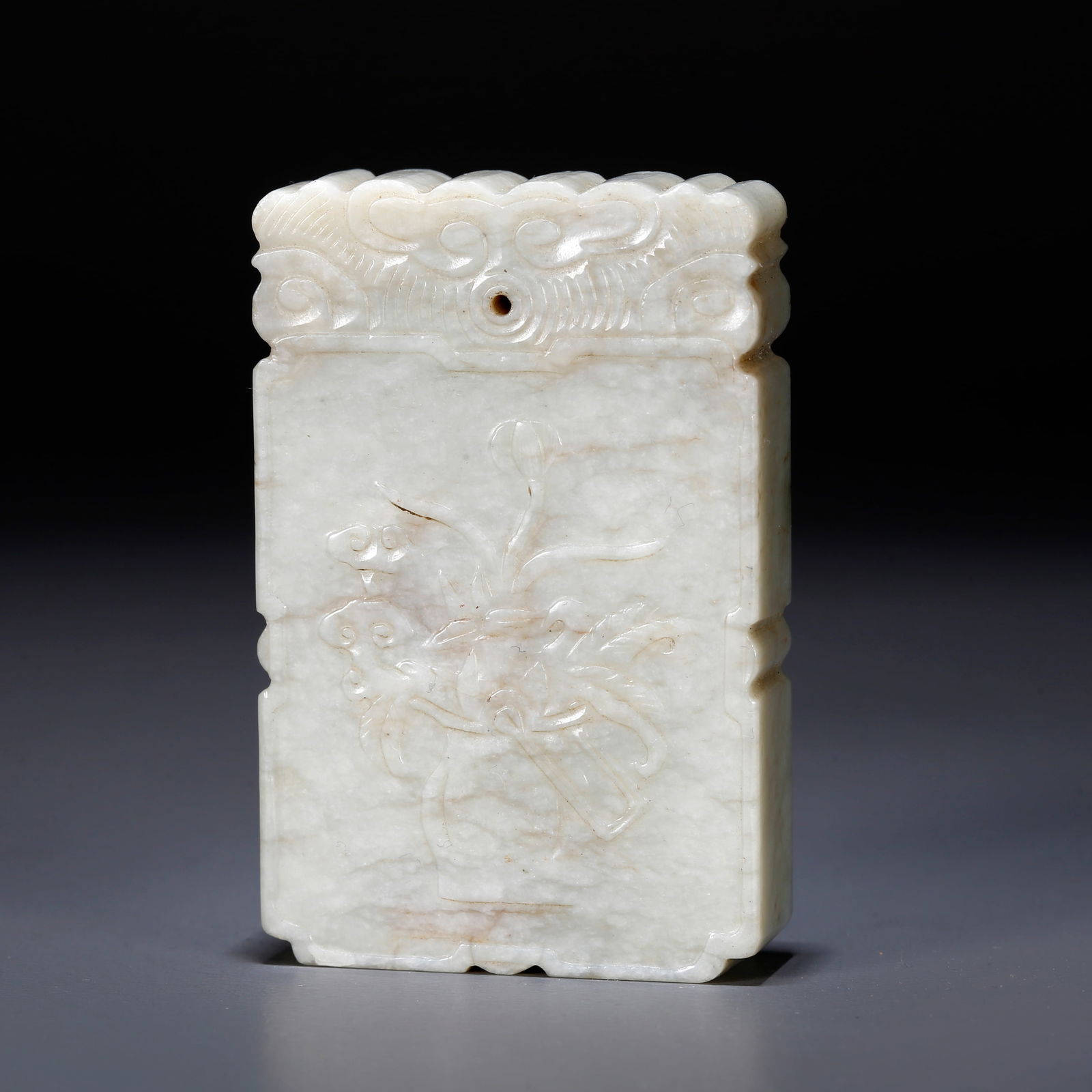 A HETIAN JADE PLAQUE CARVED WITH FLORAL DESIGN (1 of 9)