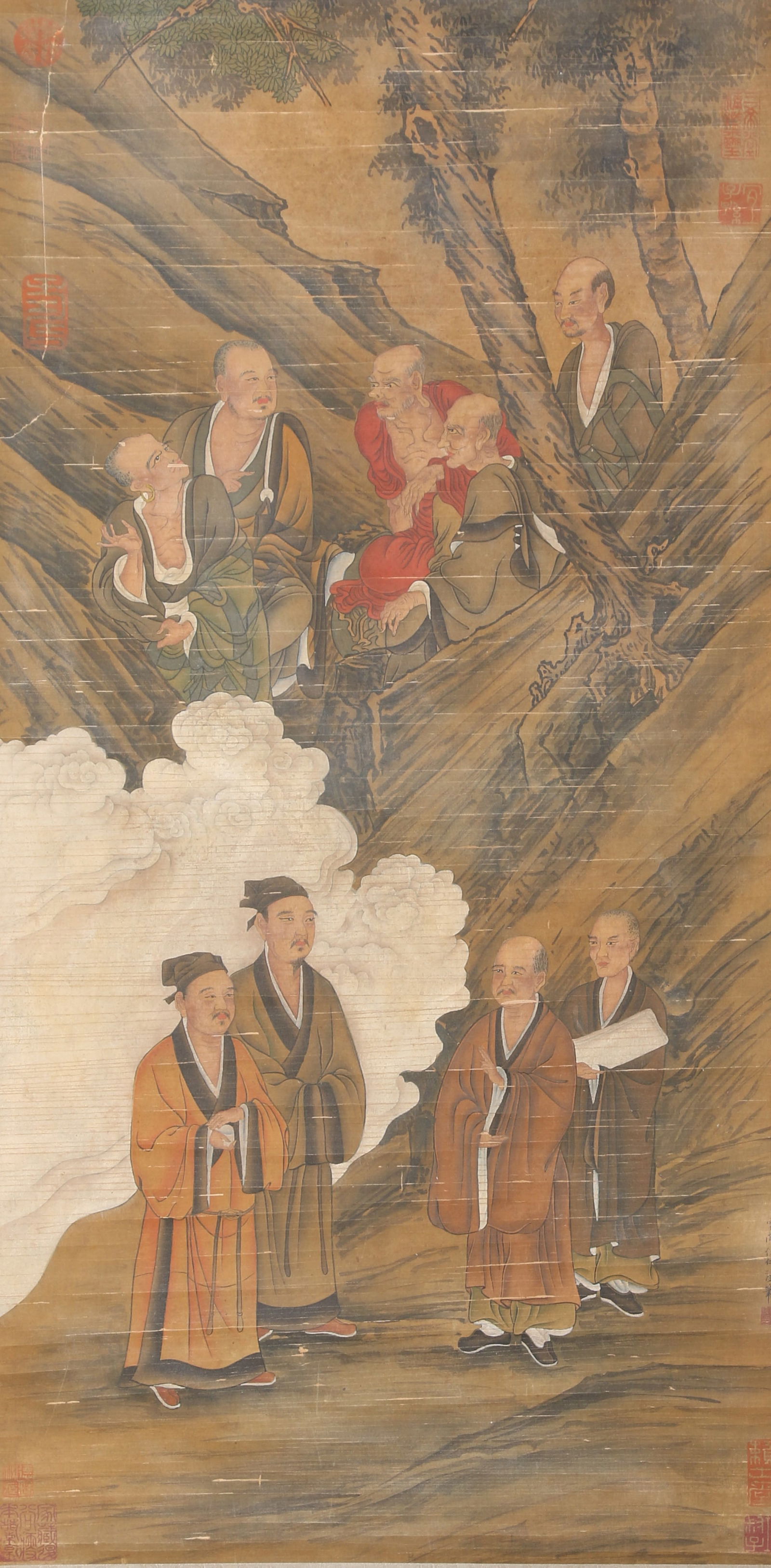 A LUOHAN PAINTING ON SILK BY REN RENFA.任仁发: Luohan painting on silk by Ren Renfa.任仁发