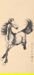 A "STEED" PAINTING ON PAPER BY XU BEIHONG.徐悲鸿: "Steed" painting on paper by Xu Beihong.&#24464;&#24754;&#40511;
