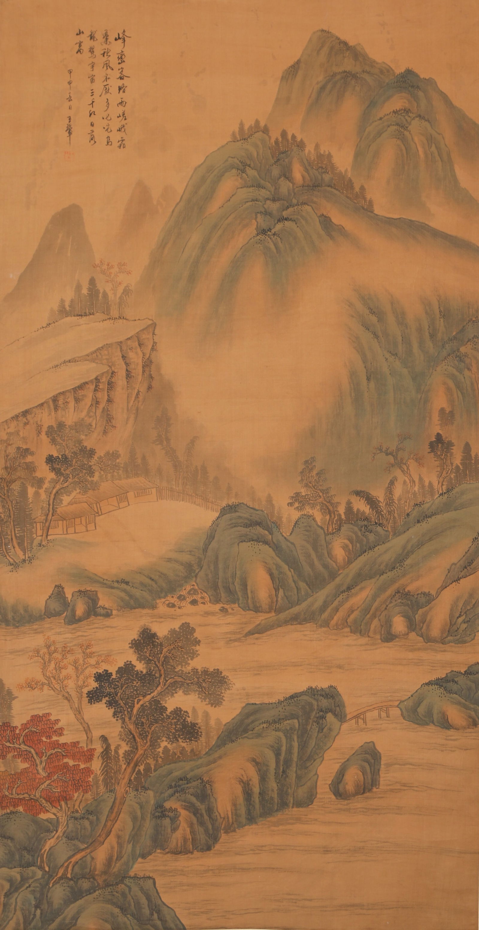 A LANDSCAPE PAINTING ON SILK BY WANG HUI.王翚: Landscape painting on silk by Wang Hui.王翚