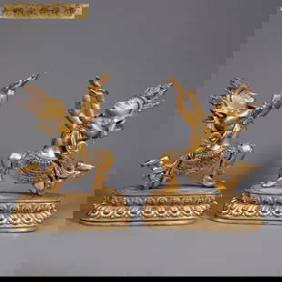 A GILDED BRONZE DANCING GUANYIN STATUES (A PAIR): Gilded bronze Dancing Guanyin statues (a pair)