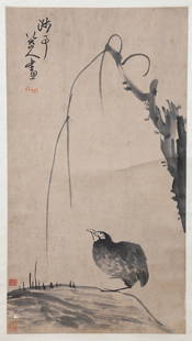 A FLOWER-AND-BIRD PAINTING ON PAPER BY BADA SHANREN.八大山人: Flower-and-Bird Painting on Paper by Bada Shanren.&#20843;&#22823;&#23665;&#20154;