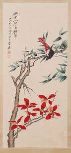 A FLOWER-AND-BIRD PAINTING ON PAPER BY ZHANG DAQIAN.张大千: Flower-and-Bird Painting on Paper by Zhang Daqian.&#24352;&#22823;&#21315;