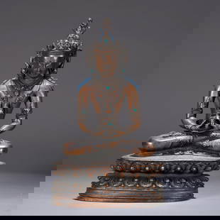 A BRONZE AMITAYUS (BUDDHA OF LONGEVITY) STATUE: Bronze Amitayus (Buddha of Longevity) statue