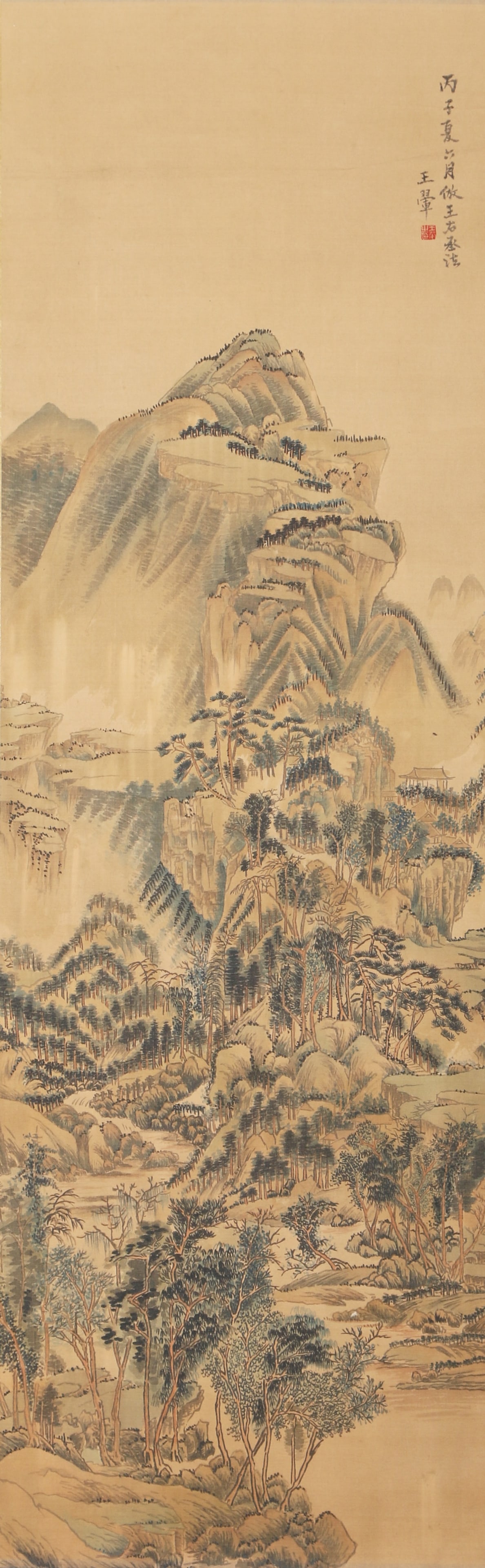 A LANDSCAPE PAINTING ON SILK BY WANG HUI.王翚: Landscape painting on silk by Wang Hui.王翚