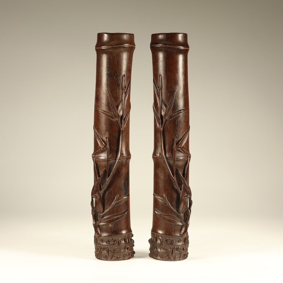 A PAIR OF ZITAN RULERS CARVED WITH BAMBOO-JOINT PATTERN: Pair of zitan rulers carved with bamboo-joint pattern