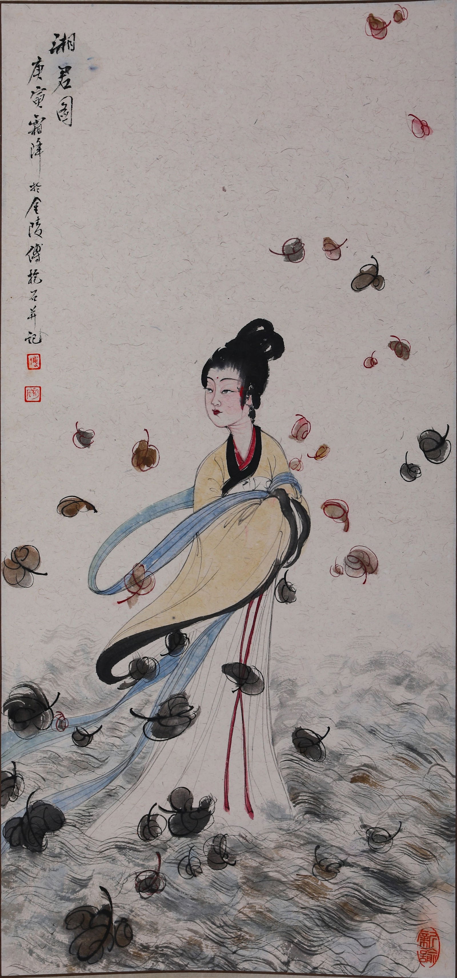 A LADY PAINTING ON PAPER BY FU BAOSHI.傅抱石: Lady painting on paper by Fu Baoshi.傅抱石