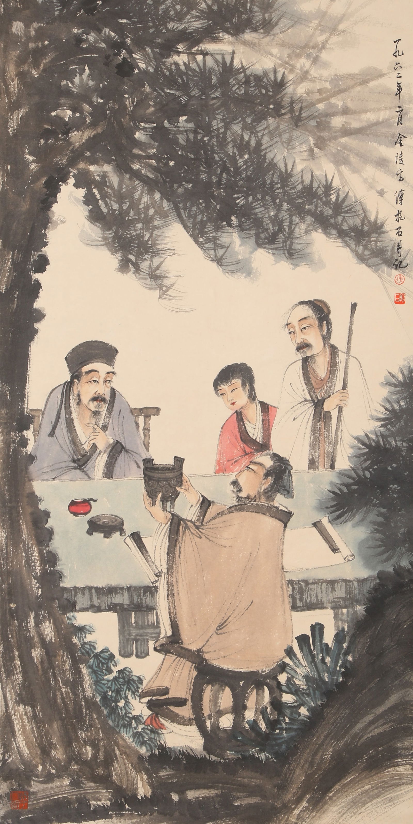 A FIGURE PAINTING ON PAPER BY FU BAOSHI.傅抱石: Figure painting on paper by Fu Baoshi.傅抱石