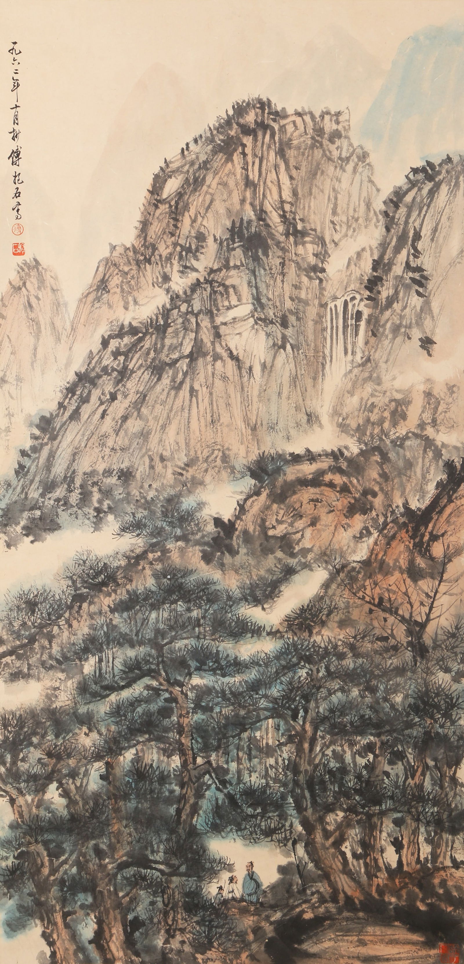 A LANDSCAPE PAINTING ON PAPER BY FU BAOSHI.傅抱石: Landscape painting on paper by Fu Baoshi.傅抱石