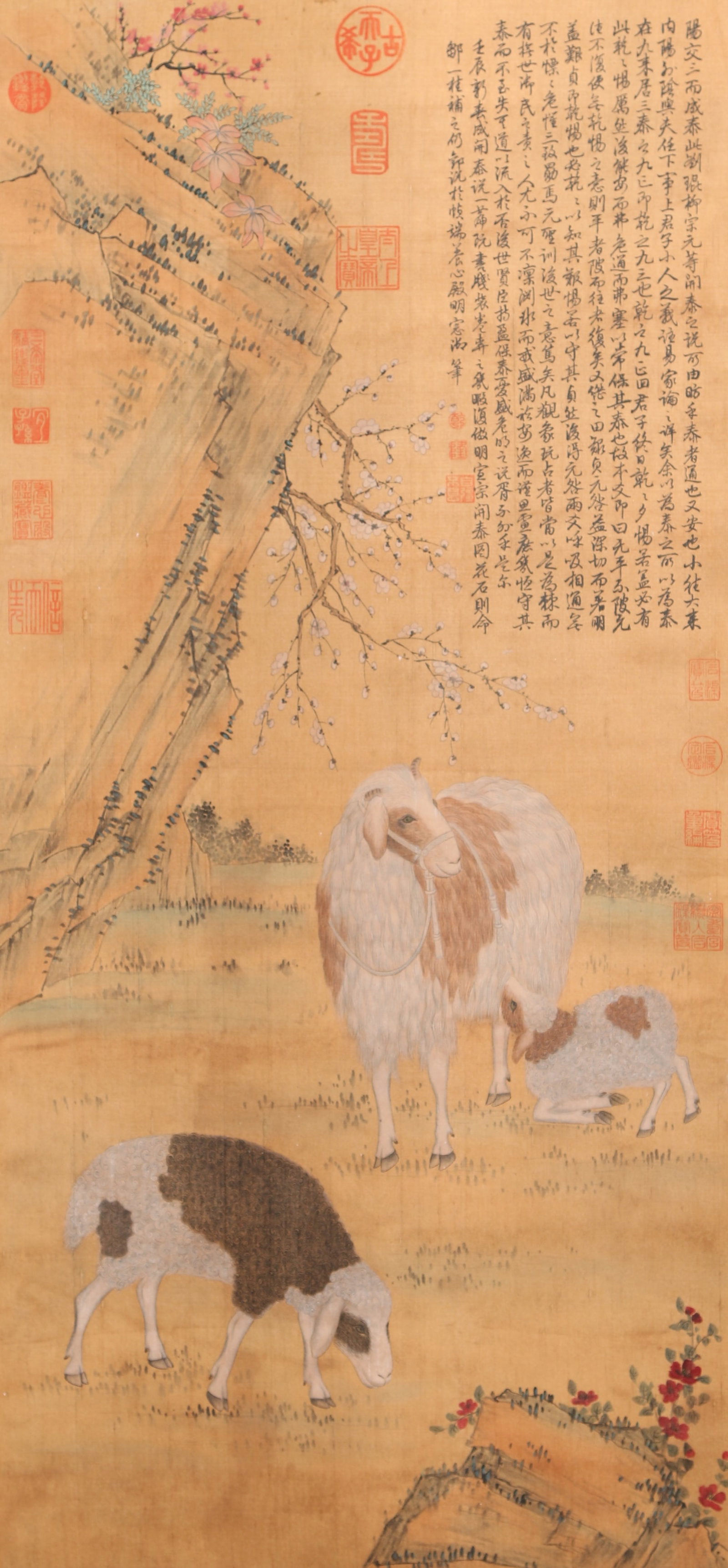 A "OPENING OF PEACE" PAINTING ON SILK BY EMPEROR HONGLI.弘历: "Opening of Peace" Painting on Silk by Emperor Hongli.弘历
